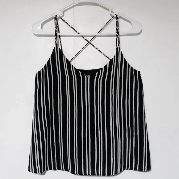 H&M Sleeveless Blouse Womens Shirt Top Black White Striped Sz 4 Business Casual - Picture 2 of 8